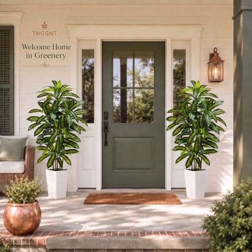 Artificial Dracaena Tree: 5FT Fake Plants Silk Faux Trees（White Pot）