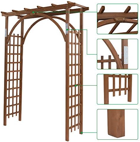 Outvita 7Ft Dark Brown Wooden Garden Arbor Arch Trellis