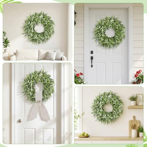 26 Inch Faux Boxwood Wreath for Front Door, All Season Green Wreath