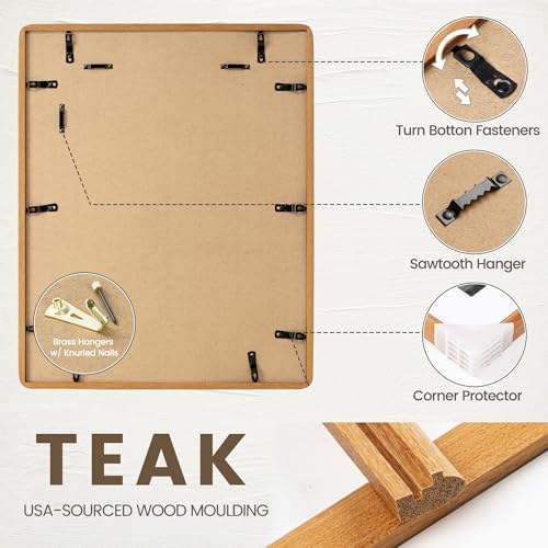 FLYJOE 11x14 Picture Frame, Solid Teak Wood Frame Matted for 8x10 Photos