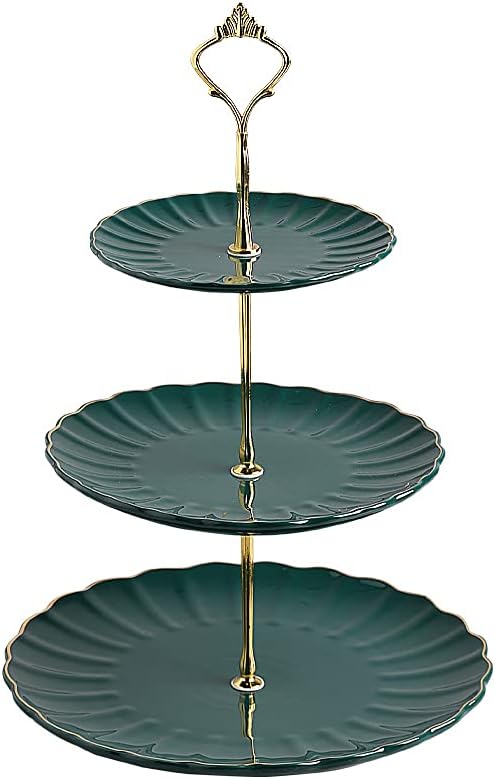 Sweejar 3 Tier Ceramic Cake Stand Wedding, Dessert Cupcake Stand for Tea Party Serving Platter (Jade)