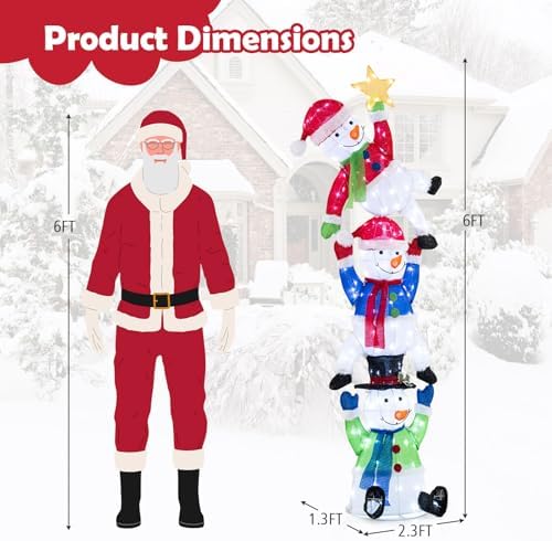 Tangkula 6 FT Lighted Christmas 3 Stacked Snowman, 3D Xmas Light-up Snowman