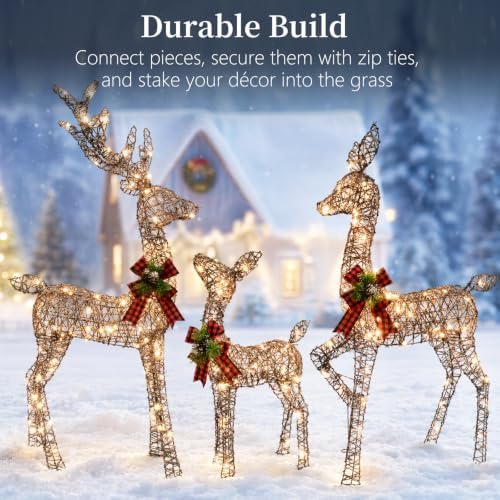 3D Brown Rattan Christmas Deer Set, 210 LEDs