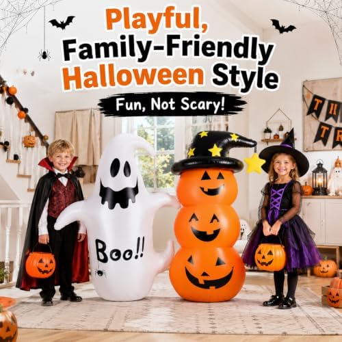 4.3FT Inflatable Halloween Decorations, 2PCS Ghost Pumpkin Set