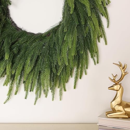 26" Lifelike Artificial Christmas Norfolk Pine Wreath for Front Door Decor