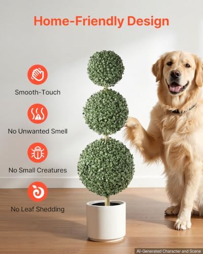 VEVOR Artificial Boxwood Topiary Triple Ball 3 Ft Set of 2 Greenery Decor