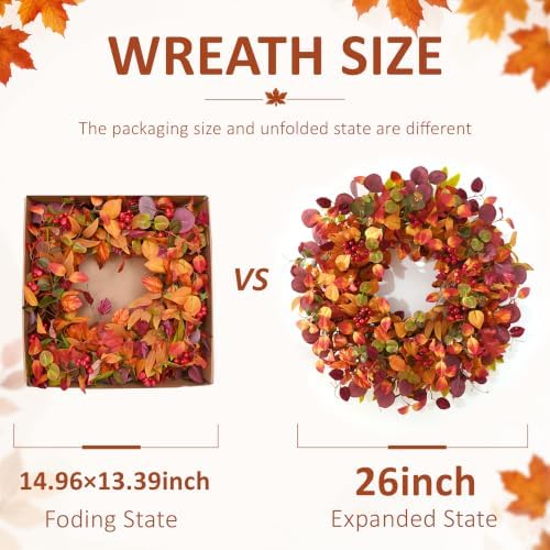 Fall Decor, 26" Fall Wreaths for Front Door, Large Fall Door Wreath