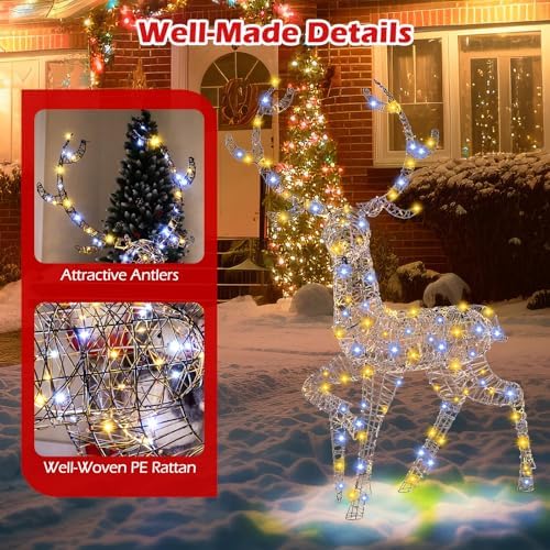Tangkula 4.6 FT Christmas 3D Lighted Reindeer, Pre-Lit Rattan Buck