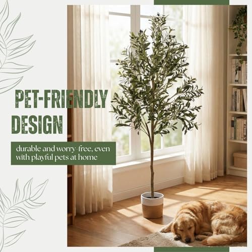 Artificial Olive Tree, 6ft Faux Tree with Woven Basket for Home Decor