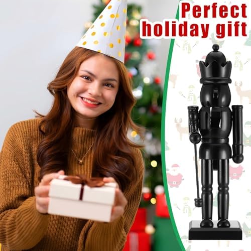 Cinnvoice 3 Pcs Black Christmas Nutcracker Figure Statue Wooden Decor 10in