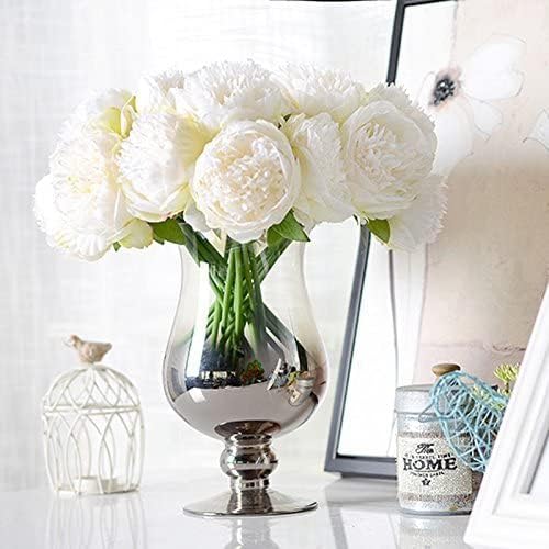 20 Heads Artificial Peonies Silk Flowers Bouquet Cream White
