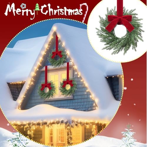 6 Pcs Christmas Small Norfolk Wreaths 12.6 Inch Xmas Pine Wreaths