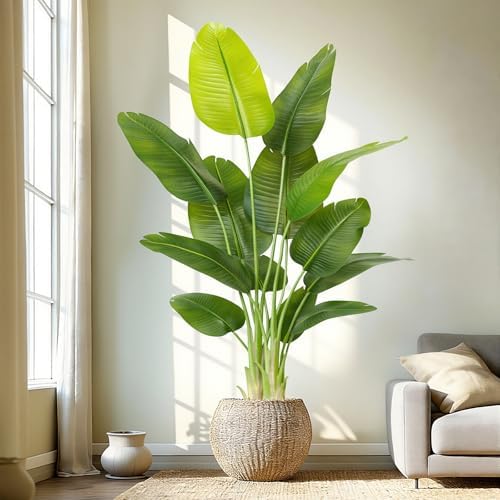 Lifelike Bird of Paradise Artificial Plant,6ft Faux Banana Leaf Tree with 13 Trunks - Perfect Indoor Silk Floor Plant for Home Decor in Living Room, Office, and Bedroom 1Pack