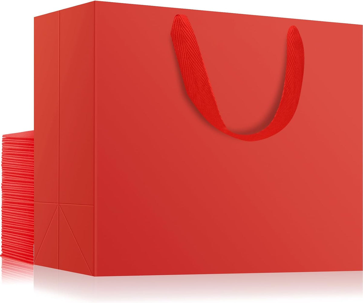 EUSOAR Extra Large Gift Bags, 25pcs 16"x6"x12" Red Thank You Gift Wrap Bags with Handles Bulk, Merchandise Retail Shopping Wrap Paper Business Birthday Party Favor Wedding Shower Bridal Treat Bags