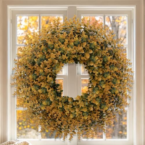 26" Artificial Fall Boxwood Wreath for Front Door Decoration-Orange