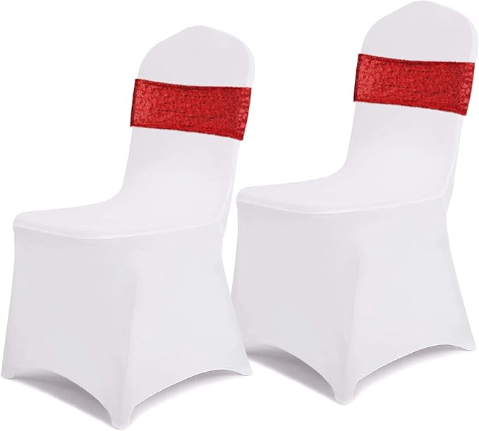 SquarePie Pack of 100 Chair Sashes Sparkly Red Sequin Bands for Wedding Party Banquet Home Decor