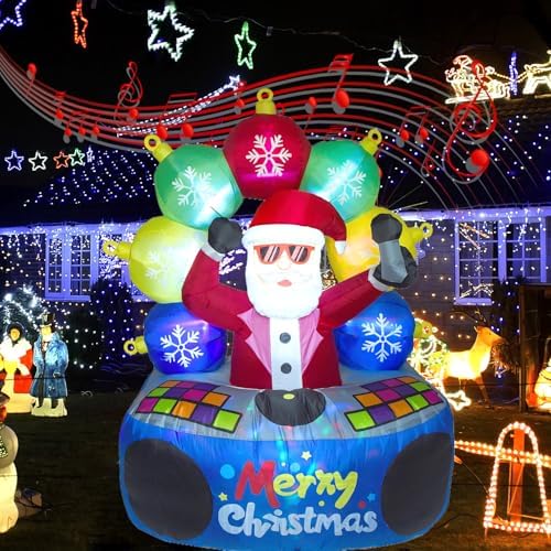 6 FT Christmas Inflatables DJ Santa Outdoor Decorations with Rotating LED
