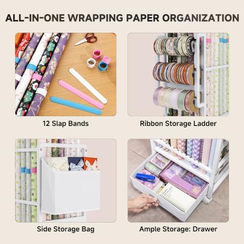 Aquzee Wrapping Paper Storage, Wrapping Paper Cart with Drawer