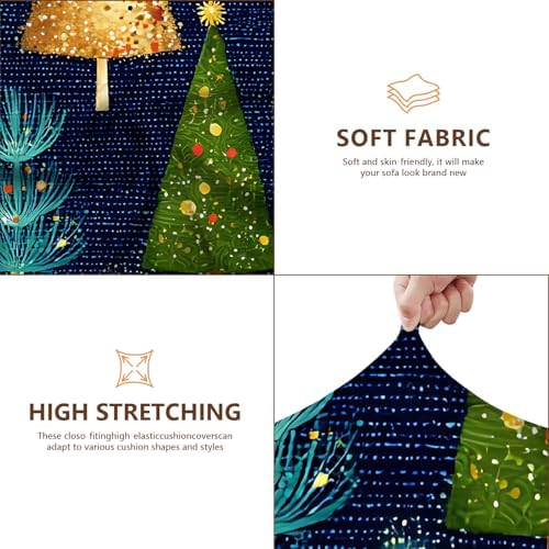 Colorful Christmas Tree Seat Cushion Cover Set, Holiday Painted Tree Sofa Cushion Slipcover, Stretch Couch Seat Protector with Elastic Bottom,8PC