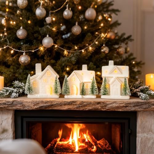WDS WONDROUS Ceramic Christmas Village House Set Decor for Home Farmhouse