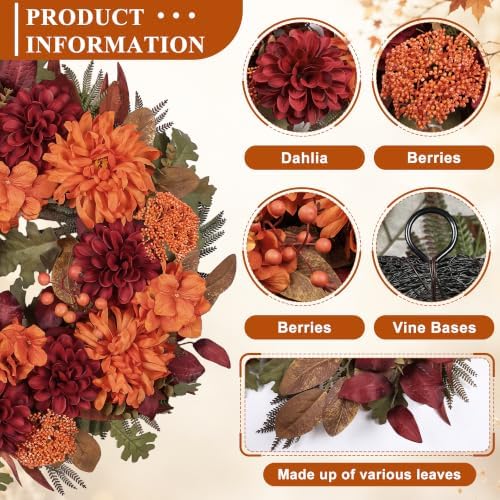 Artgar Fall Wreaths for Front Door - 24 Inch Fall Decor Floral Wreath