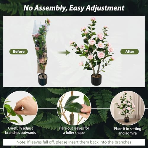 Goplus 38’’ Artificial Camellia Tree, Flower Plants Artificial Tree