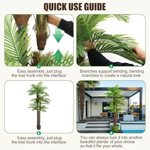 8.5ft Tall Artificial Palm Tree for Outdoors - Triple Phoenix Palm, UV Resistant, Large Fake Silk Palm Tree - Perfect for Patio, Poolside, Home Indoor Aesthetic Decor