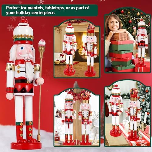 2 Pcs Wooden Christmas Decorations Nutcracker Soldier, 38CM Traditional Painted Nutcracker Figures,Festive Collectible Christmas Party for Home Fireplace Christmas Tree Party Decoration