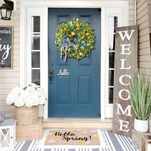 WANNA-CUL 24 Inch Blue Yellow Summer Wreath for Front Door All Season Decor