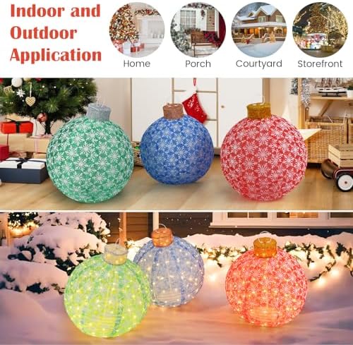 Tangkula 3 Pieces Christmas Lighted Pop up Holiday Ball Ornaments Decor