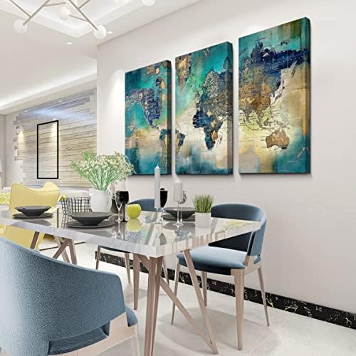 Pogusmavi Canvas Wall Art for Living Room - World Map Wall Decor - Large Wall Art for Bedroom - Office Artwork - Map Wall Art 16"x32" 3 Piece Canvas Wall Art