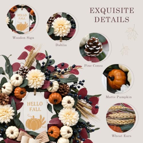 24'' Fall Wreath for Front Door, Autumn Home Indoor Decor for Thanksgiving