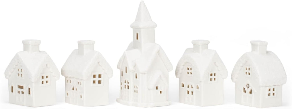 mark feldstein winter village with barn led porcelain, side view