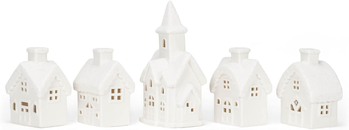 mark feldstein winter village with barn led porcelain, side view