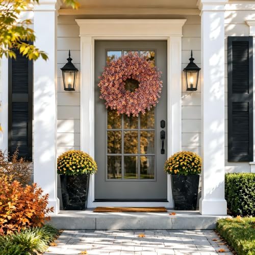24" Artificial Fall Boxwood Wreath for Front Door Decoration (Deep Orange)