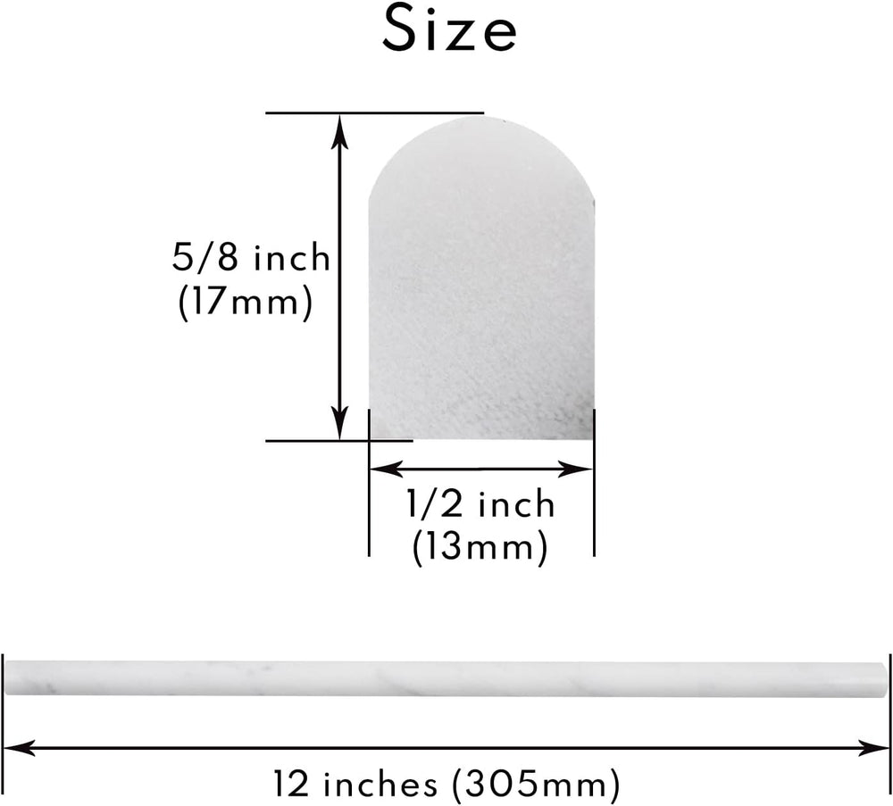 Carrara White 1/2" X 12" Marble Pencil Liner Tile, Edge Trim Moldin...