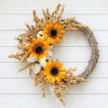 20 Inch Sunflower Fall Wreath for Front Door with White Pumpkin and Berries