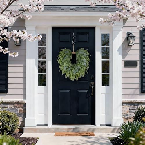 22" Artificial Eucalyptus & Saw Grass Wreath for Front Door Decor