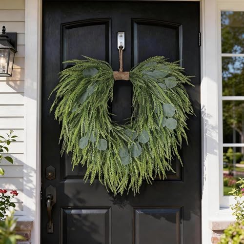 22" Artificial Eucalyptus & Saw Grass Wreath for Front Door Decor