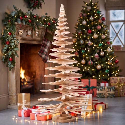 Hollowfly 5 ft Wood Christmas Tree Display Large Christmas Village Tree