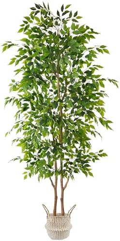 Warmplants Artificial Ficus Tree 8ft Fake Floor Plant with Woven Basket