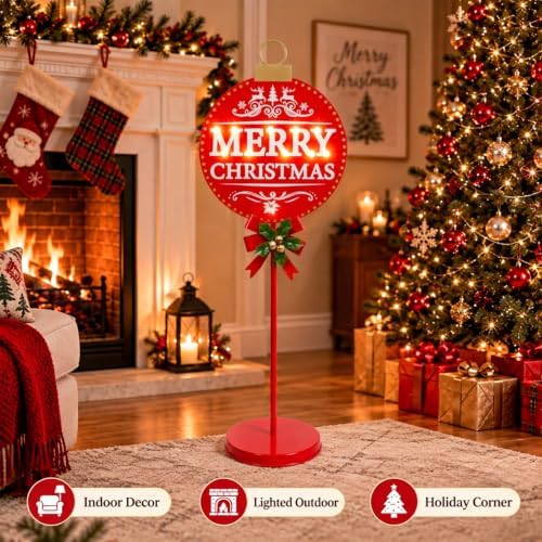 Christmas Signs with LED Lights,Battery Operated Metal Outdoor Porch Decor