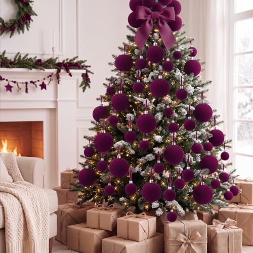 40 Pcs Velvet Christmas Ball Ornaments, Dark Burgundy Purple