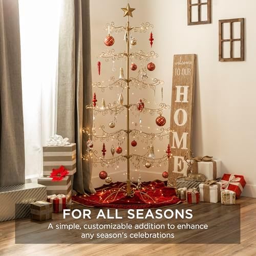 Best Choice Products 6ft Wrought Iron Ornament Display Christmas Tree w/Easy Assembly and Stand - Gold