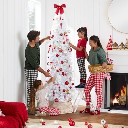 Best Choice Products White Pencil Christmas Tree 7.5ft Unlit Slim Decoration Without Lights, Skinny Premium Holiday Decor, Metal Stand, Easy Assembly