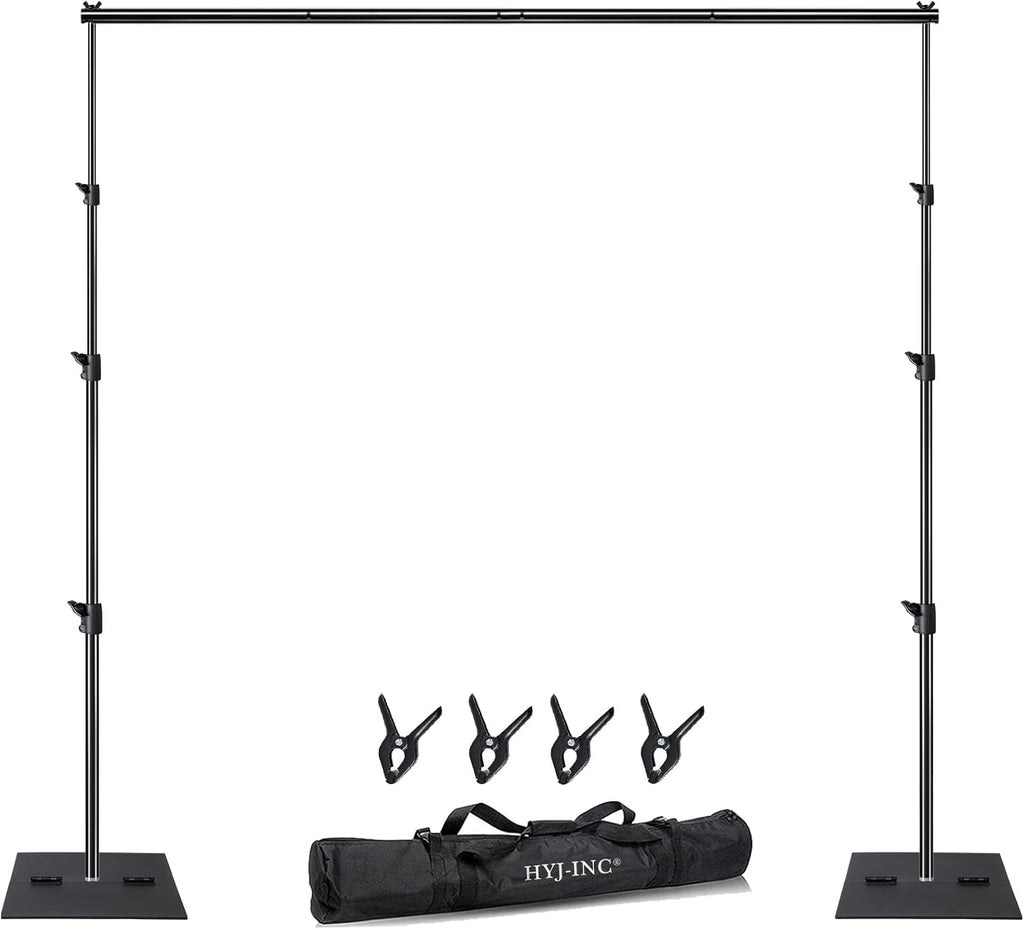 HYJ-INC Heavy Duty Backdrop Stand Pipe and Drape Photography Backdrop Stand Kit Adjustable Photo Background Stand 10ft x 10ft with Metal Base, 4 Clamps,Carrying Bag for Photography Video Studio