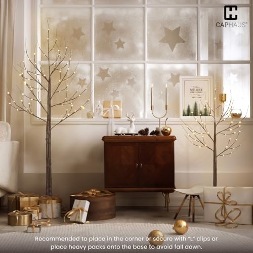 Fencer Wire Set of 3 Brown Birch Trees with Lights, 4/6/8 Ft Pre-Lit Twinkling Twig Trees, Warm White LED, Lighted Birch Trees for Indoor Decor, Light Up Brown Christmas Trees