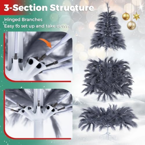 Happygrill 6 FT Pre-Lit Christmas Tree w/ 430 Feather-Inspired Branch Tips