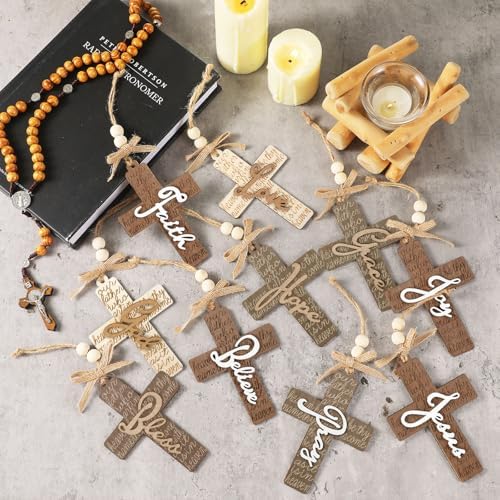 Threehoney 40 Pcs Wooden Cross Ornaments Christmas Tree Religious Decor