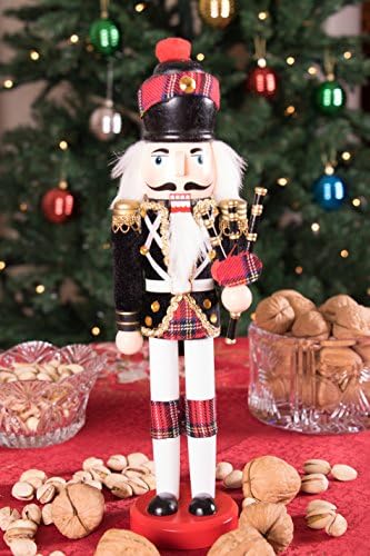 Clever Creations Black Scottish Bagpiper 12 Inch Traditional Wooden Nutcracker, Festive Christmas Décor for Shelves and Tables